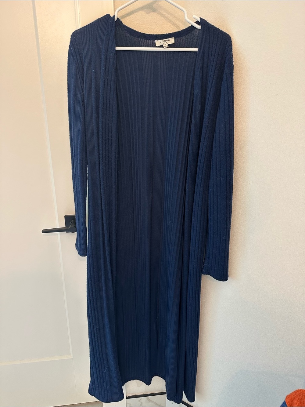 Umgee Navy Blue Long Ribbed Open Front Cardigan